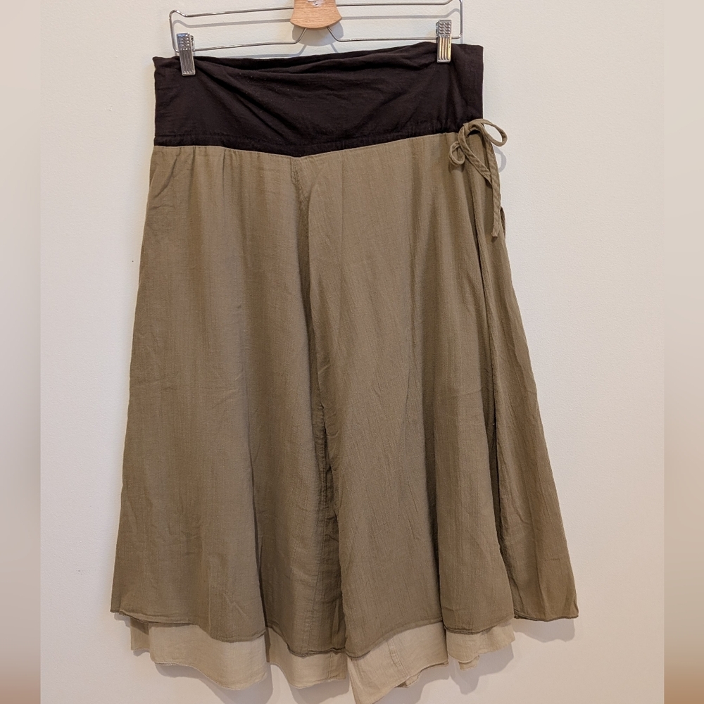 Talbots Layered Cotton Lagenlook Culotte Pants Brown Army Green Beige